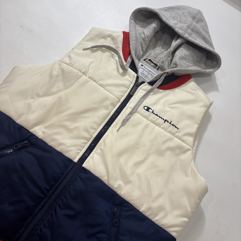 Vintage‎ Champion Athletics Stadium Gear Puffer Vest Hoodie Rare USA Color Way
